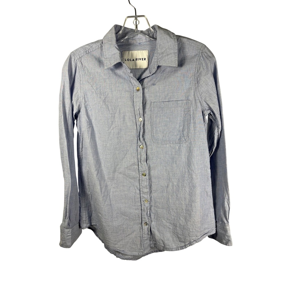 LOLA RIVER Light Blue Chambray Button Up Shirt Long Sleeve Casual Top Womens